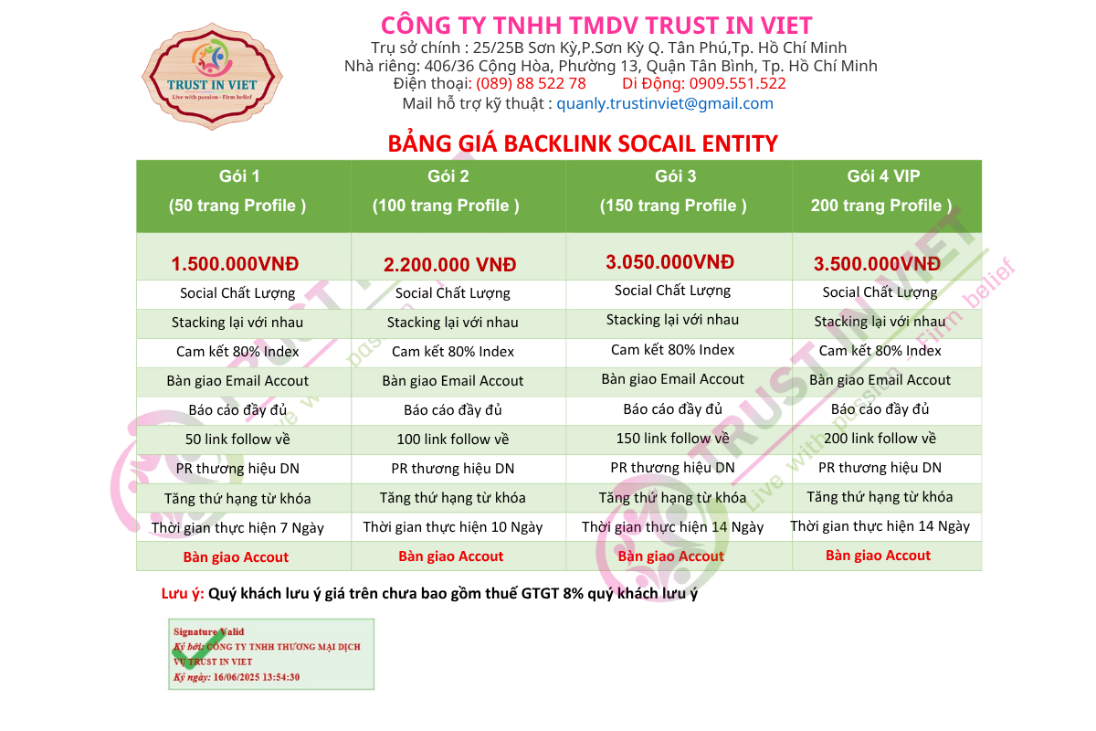 Bảng giá dịch vụ Social Entity